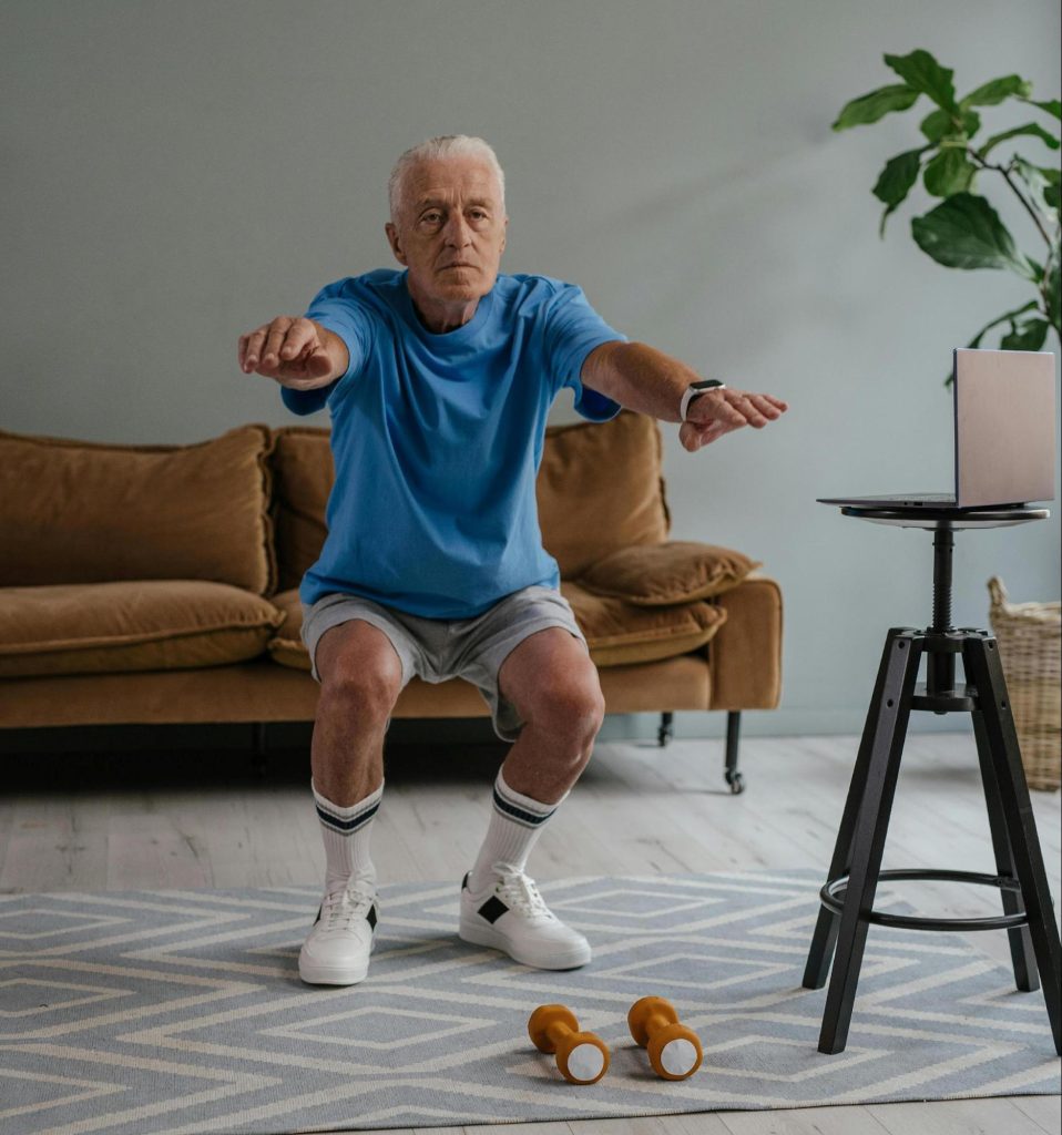 elderly gentle man doing exercises
